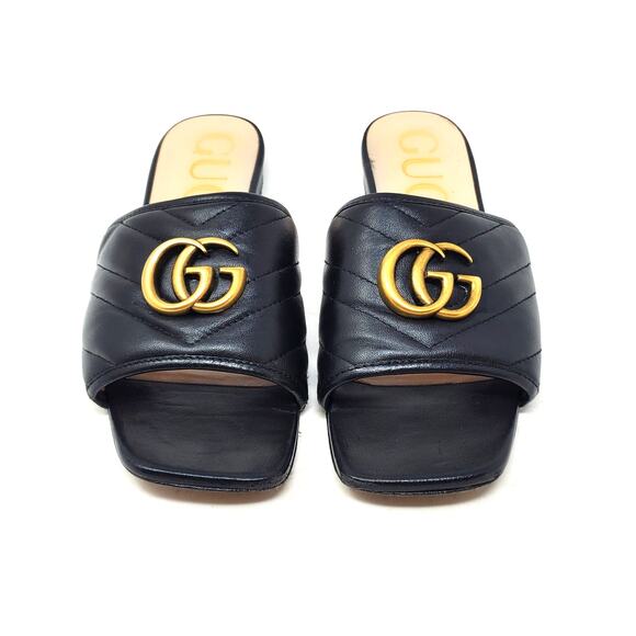 Gucci Marmont Double G Flat Sandals Quilted Black Leather 646169 Size 36.5 - Picture 5 of 10